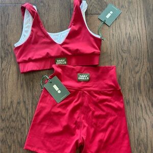 Daily Drills Red Sports Bra and Biker Shorts